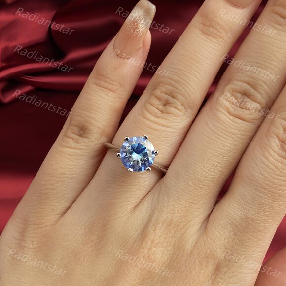 NEW Certified 3 ct. t.w. Royal Blue Moissanite Solitaire 6 Prong Ring - Picture 7 of 7